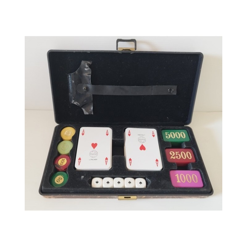 SCATOLA FICHES chips casino carte gioco marrone